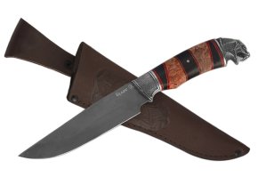 Нож из булатной стали «Медведь», рукоять — карельская береза, граб, литье