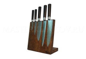 Магнитная подставка панно для 5 ножей из дуба, покрытие - натуральное масло в цвет венге