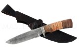 Нож из дамасской стали Скат, рукоять - орех, береста