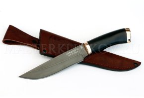 Нож из порошковой стали Vanadis 10 Медведь, рукоять — черный граб, бронза