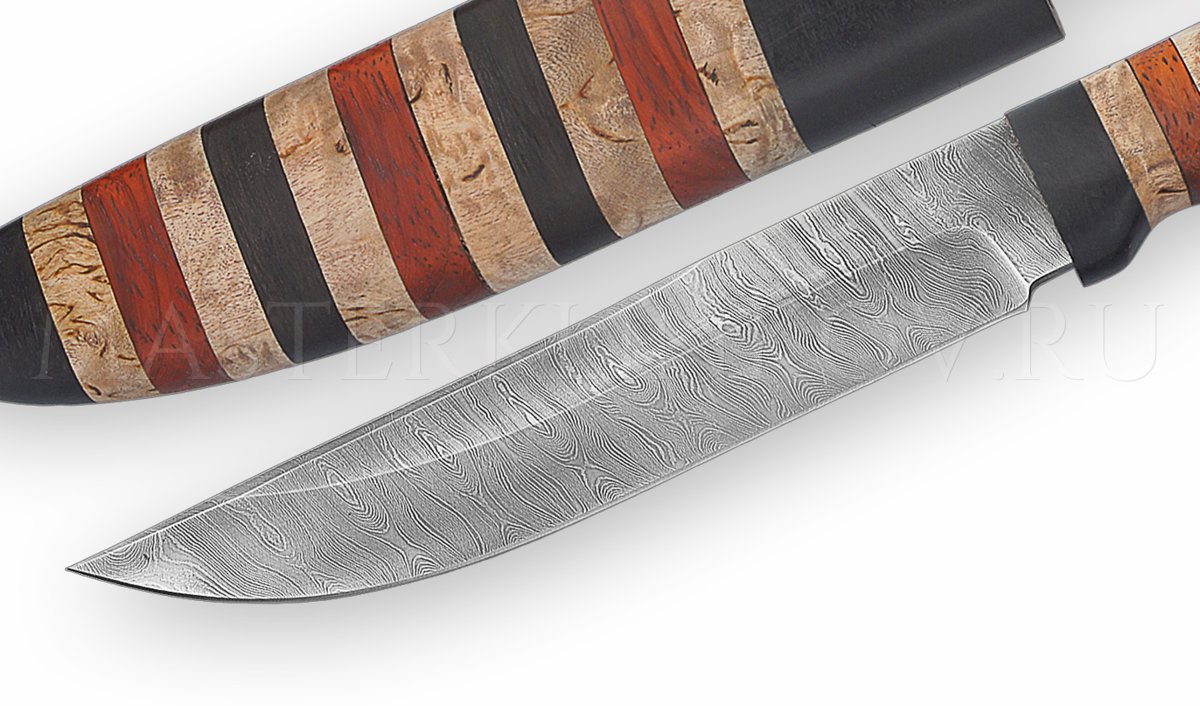 Нож из дамасской стали Осетр, граб, карельская береза, падук